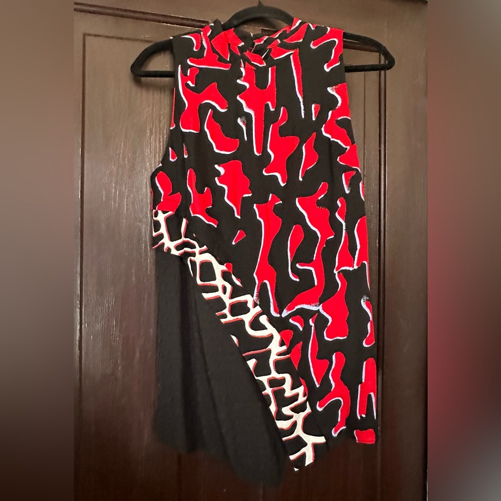 Proenza Schouler Red and Black Abstract Top
